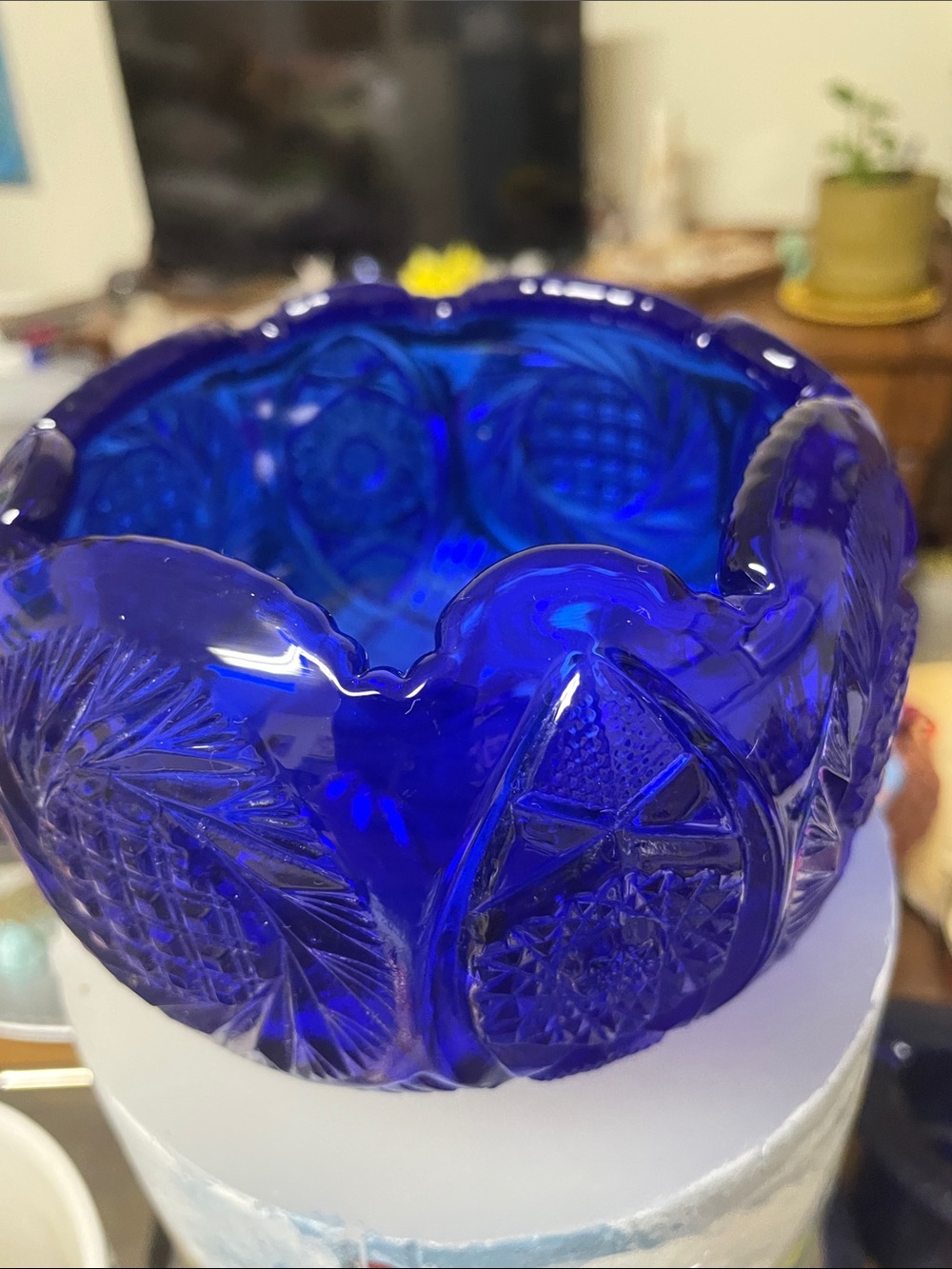Fenton Cobalt Blue Cut-Pattern Glass Bowl